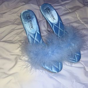 Blue Heels with Fur Strap